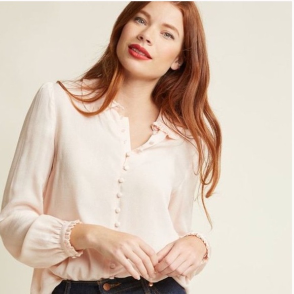 NWOT MODCLOTH Thoroughly Ladylike Button-Up Top in Peach Size XL Extra Large - Picture 1 of 12